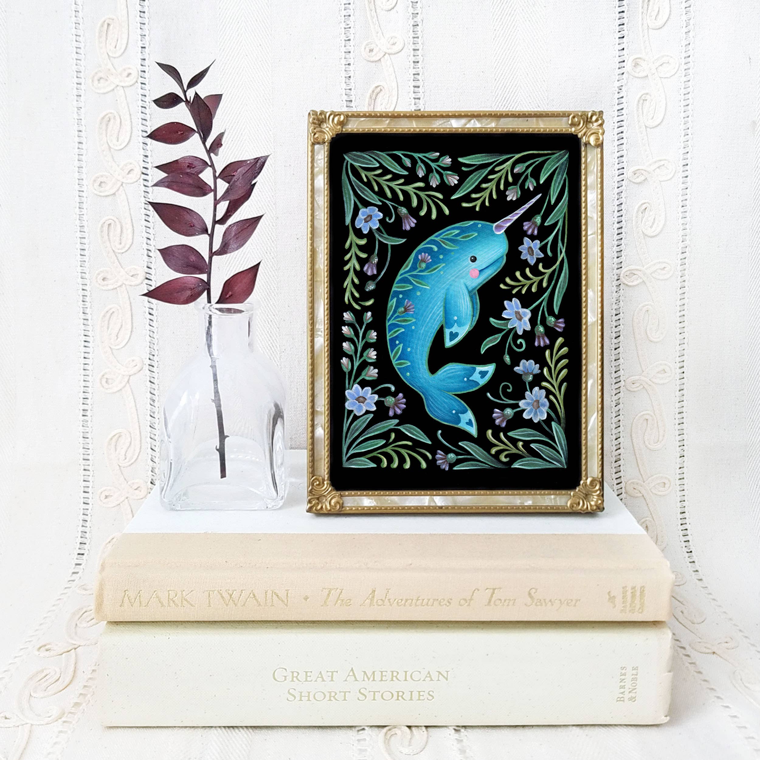 Narwhal Art Print Folk Decor: 5x7